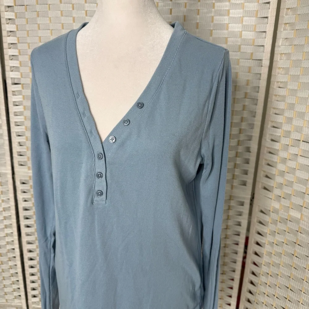 Lands' End Drapey Rib Skimming Long Sleeve Henley T-Shirt - Picture 5 of 7